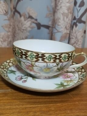 Vintage Handpainted Porcelain Teacup and Saucer- made in Nippon